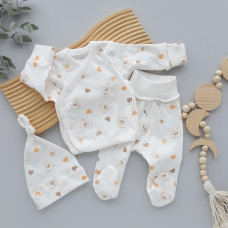 Набір 3в1: Льоля, повзунки та шапочка вузлик Ведмедик Сердечка (Інтерлок) 56 (0-3міс)