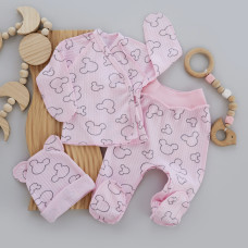 Набір 3в1: Льоля, повзунки та шапочка Міккі Рожевий (Рубчик) 62 (3-6міс)