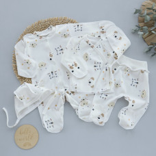 Набір 4в1: Чоловічок, льоля, повзунки та шапочка на зав’язках Ведмедик Мордочки (Інтерлок) 56 (0-1міс)