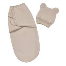 Коконпелюшка на липучці та шапочка Сірий - Бежевий (Тринитка з начосом) 62 (0-4міс)