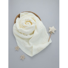 Плед вʼязаний утеплений (Natural Wool) Молочний косичка широка 90/80