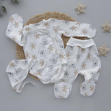 Набір 3в1: Боді, повзунки та шапочка на зав’язках Коали Зайчики (Інтерлок) 62 (1-3міс)